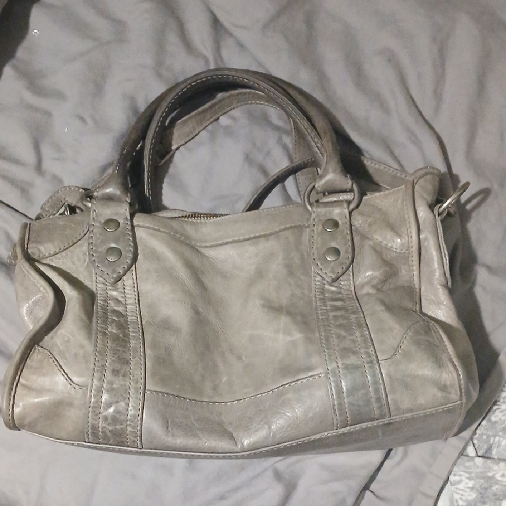 Frye Slate Gray Leather Shoulder Bag with Adjustable Strap